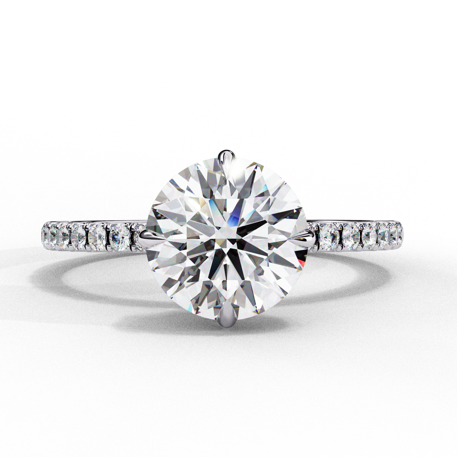Round Brilliant Cut Diamond Engagement Ring with Pave Band