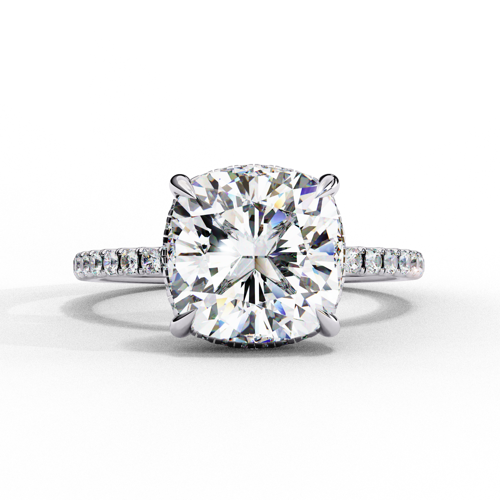 Cushion Cut Diamond Engagement Ring with Pave Band