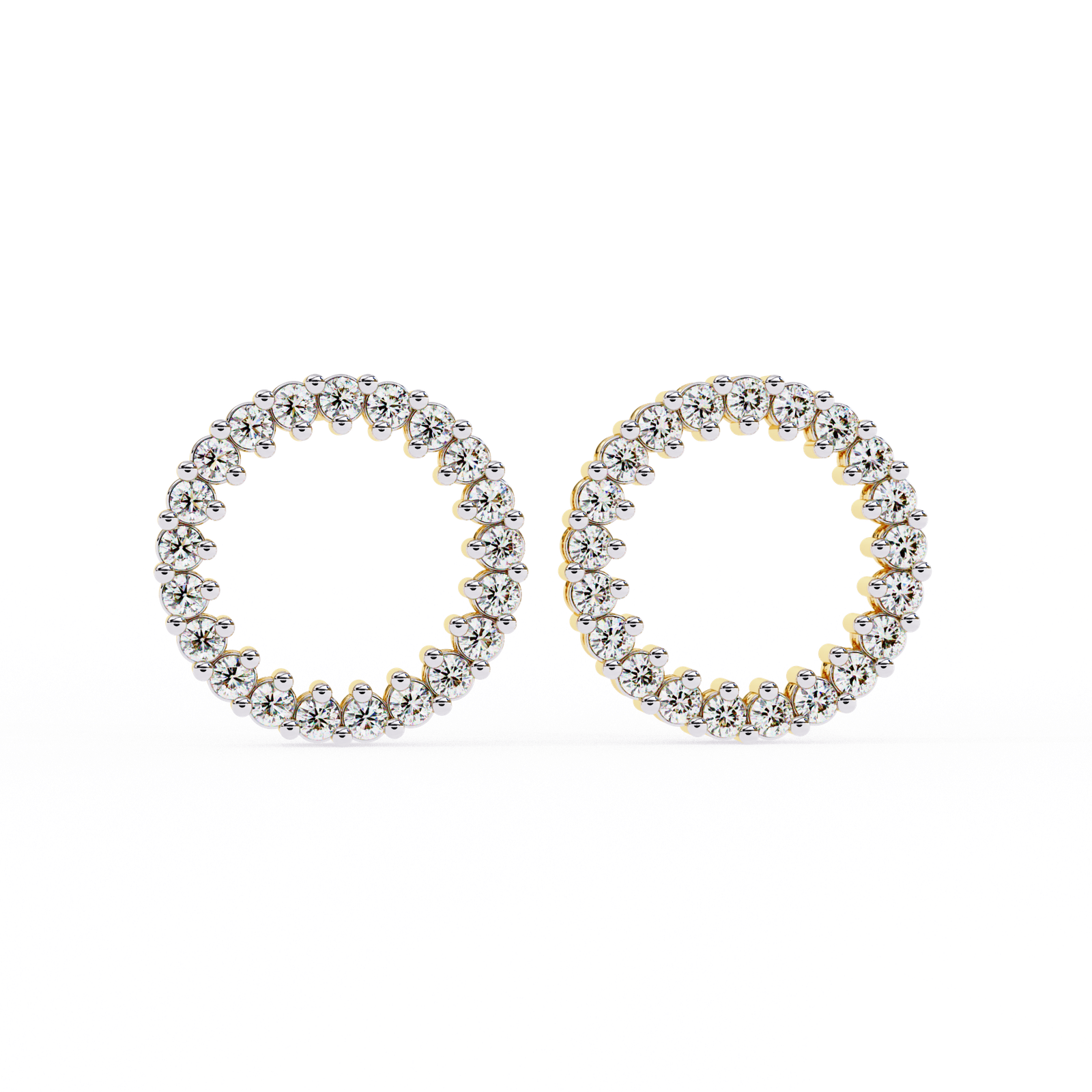 Diamond Circle Stud Earrings with Prong Setting