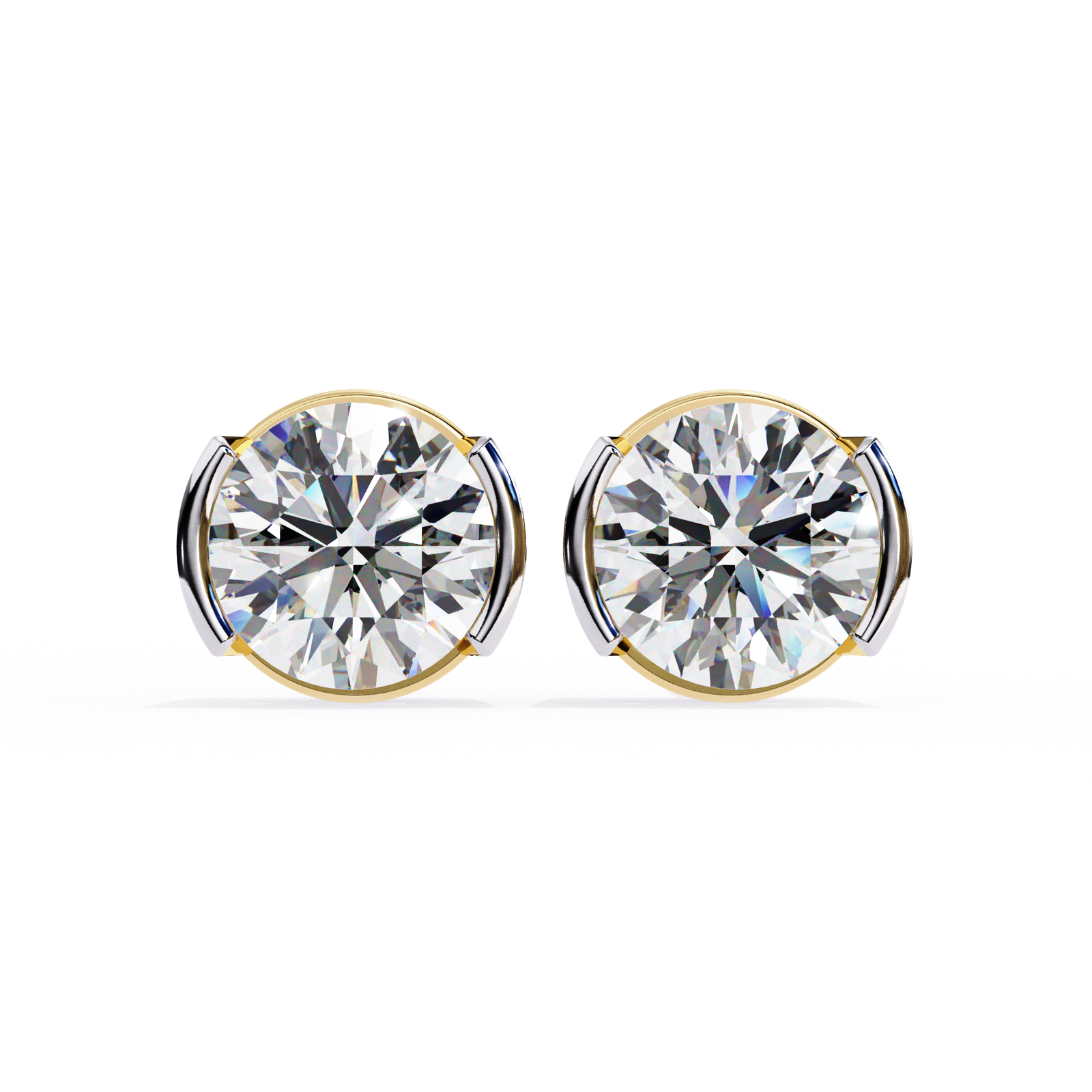 Modern Round Diamond Stud Earrings with Bezel Setting
